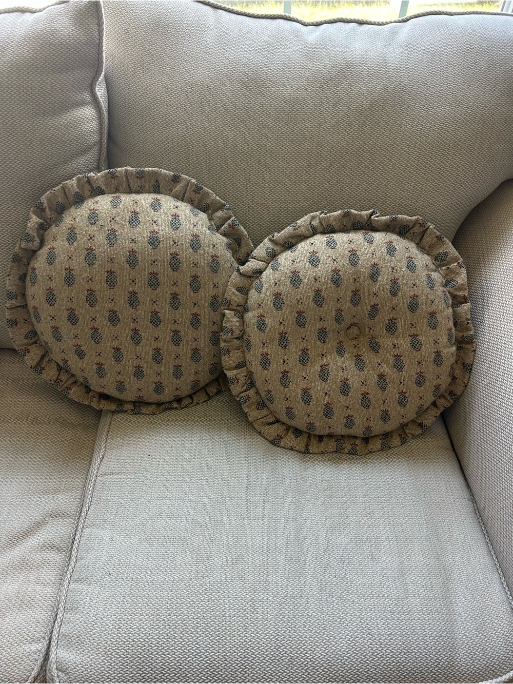 Beige Pineapple Print Round Ruffle Throw Pillow Pair